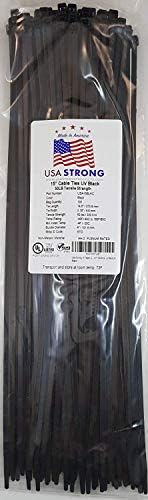 Cable Ties. Standard Duty 14.6 Inch Premium Nylon Wire Management Zip-Ties. 50 LB Tensile Strength. USA Strong Cable Ties (100 Pack, UV Black)