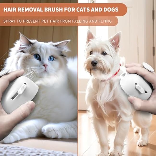 4 in 1 Cat Steam Brush for Shedding, Rechargeable Pet Hair Brush for Indoor Cats, Massage, Cleaning, Shedding, Combing & Remove Floating Hair All In One(White)-LpTy0gy9