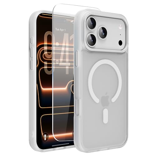 EUMADOVE Magnetic for iPhone 17 Pro Phone Case, [Compatible with MagSafe], Screen Protector X1, [Military Grade Drop Protection],Matte Finish,Slim,Shockproof,Protective (Frosted White, iPhone 17 PRO)