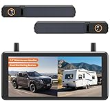 AUTO-VOX 7,2" DVR Solar Rückfahrkamera Kabellos, 2Min Schnellinstallation, 1080P Batteriebetriebene, Unterstützt 2 Kanäle, IP69K Wasserdicht Rückfahrkamera Funk für PKW/SUV/Transporter/LKW/Anhänger