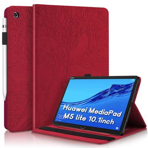 Aswant - Funda para Huawei MediIdeaPad M5 Lite 10, diseño de árbol en relieve,tapa tipo libro,...