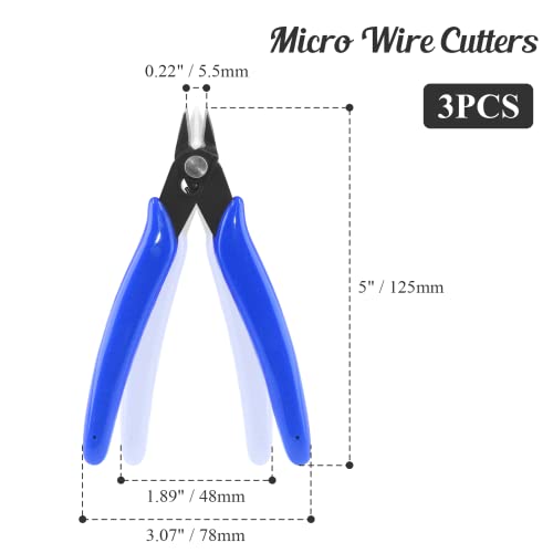 Bivethoi 3Pcs Micro Wire Cutters Flush Cut Snips, Small Diagonal Cutters 3D Printer Filament Pliers Tool, Mini Tiny Nippers Zip Tie Cutters For Jewelry Making Model (5 Inch, Navy Blue) #TOP3