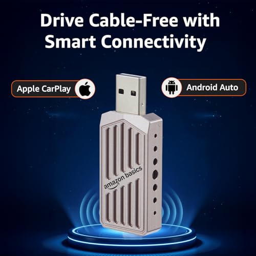 Image of Amazon Basics 2-in-1 Wireless Car Receiver, Converts Wired Auto Android & CarPlay to Wireless, Bluetooth Connectivity, Only for Cars with OEM Installed Wired Android Auto /CarPlay