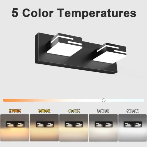 Image of LED Modern Bathroom Vanity Light Fixtures, Dimmable Matte Black Vanity Lights for Bathroom Lighting Fixtures Over Mirror, with 360 Rotatable Acrylic Heads 2-Light 16-inch 5CCT