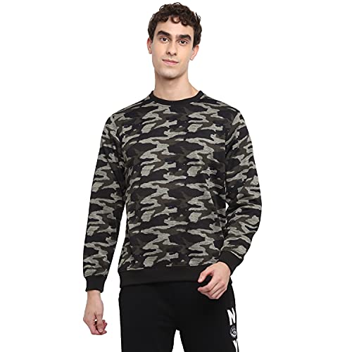 Deniklo Men’S Fleece Crew Neck Sweatshirt (Dkaw51-M_Green Camouage_M