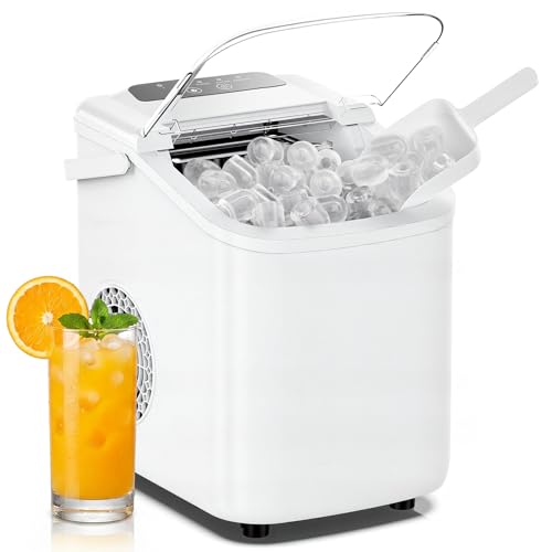 Image of DUMOS Ice Maker Countertop, Ice Machine with Portable Handle, Basket and Scoop, 26lbs Daily, 9 Bullet Cubes in 6-8 Mins, Auto-Cleaning for Home, Kitchen, Office, Outdoors, RV Camping