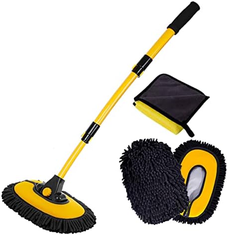 BMLEI Car Wash Brush with Long Handle, Microfiber Towels Car Wash Kit Cleaning Supplies, Car Wash Mop Mitt with 2 Replacement Head, Extension Pole Car Brush Cleaning Kit for Cars Trucks