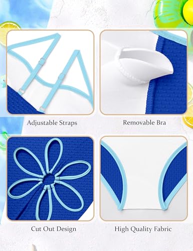 Image of Shallmu Girls Swimsuit Color Block Adjustable Straps One Piece Summer Bathing Suit for Girls 9-16 Years