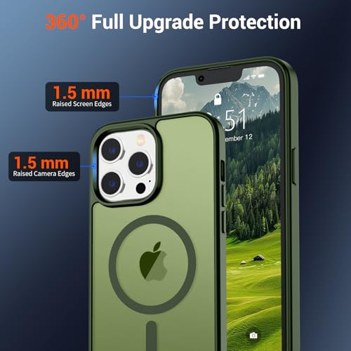 Image of SUPFINE Magnetic for iPhone 12 Pro Max Case(Compatible with MagSafe)(Military Grade Drop Protection) Slim Translucent Matte Shockproof with Anti-Fingerprint Phone Case,Cangling Green