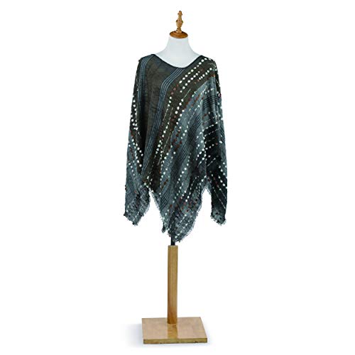 DEMDACO Textured Stripe Grey Mix One Size Fits Most Polyester Fabric Poncho Shawl2