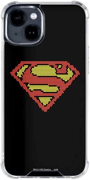 Skinit Clear Phone Case Compatible with iPhone 15 - Officially Licensed DC Comics Superman Logo Background Pattern Design