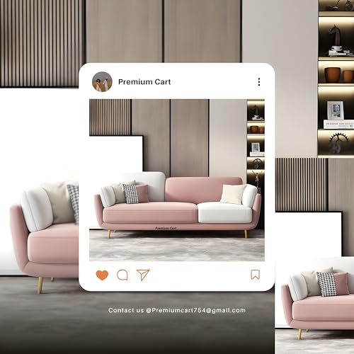 Image of Velvet Contemperory Sofa with Cushion Chaise Lounge Sectional Sofa Perfect for Living Room & Bedroom Guests Home & Office (Velvet Pink & Beige, Three Seater)
