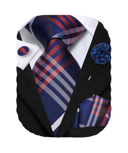 Image of Hi-Tie Men's Silk Ties Formal Woven Classic Necktie Pocket Square Cufflinks Lapel Pin Set Wedding Business
