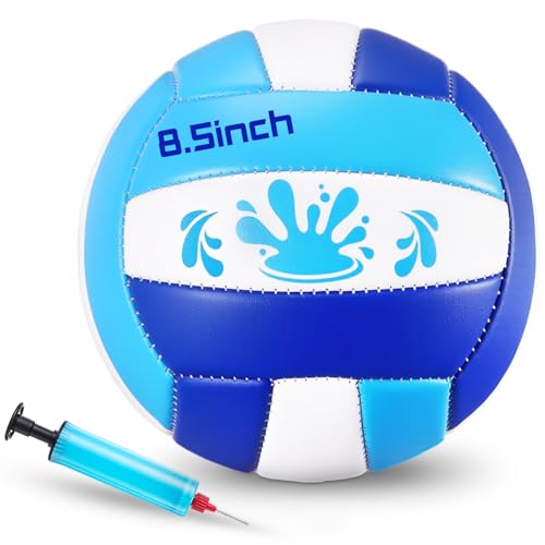 Leitee 5/8.5 Inches Waterproof Pool Volleyball Swimming Water Beach Volleyball with Soft Cover Pump for Adults Game Outdoor Indoor Activities(Blue/Light Blue/White 8.5 Inch)