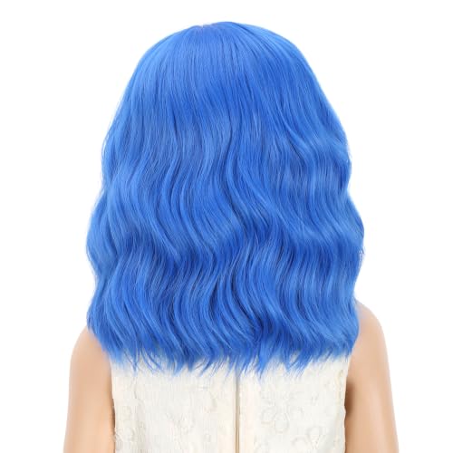 Image of PATTNIUM Dark Blue Wig for Kids Girls Short Blue Wavy Curly Wigs Side Part Bob Wigs Synthetic Halloween Cosplay Costume Hair Wig