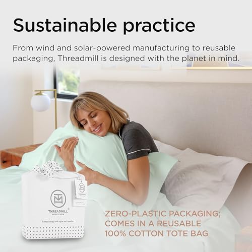 Image of Threadmill King Size Sheets | 600 Thread Count King Bed Sheets Set for King Mattress 16 inch Deep Pocket | Sateen Weave 4-Piece Bedding Set with Cooling Effect | Seaglass