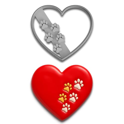 Mighty Gadget Heart with Paw Prints Cookie Cutter - 4x3.55 Inches, Perfect for Pet Lovers and Dog Treats (Random Color)