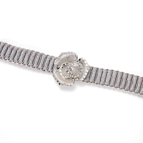 Womens Skinny Elastic Belt for Dresses Stretch Thin Waist Belt with Rhinestone Buckle2