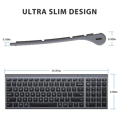 iClever BK10 Multi-Device Bluetooth Keyboard for Mac, Windows, Chrome OS, Android, iPad, iPhone, Rechargeable Wireless Keyboard Easy-Switch up to 3 Devices Grey Black