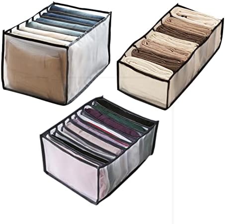 bolukets Clothes Drawer Organisers for Jeans T-shirt Pants Leggings Clothes, 7/9 Grids Foldable Closet Wardrobe Dresser Storage Boxes Large Size Drawer Dividers with Handle