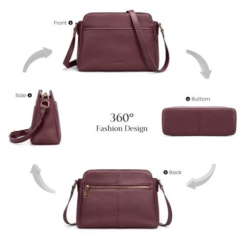 befen Rfid Crossbody Bags for Women Travel, Womens Soft Real Leather Shoulder Bag Anti-theft Medium Size Purse Handbags 2026 Burgundy Red