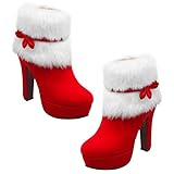 Matériau unique: caoutchouc Holibanna Bottines Hiver De Noël Pour Femmes Chaussures Peluche Avec Épais Courtes à Fermeture Éclair Pour Hiver Fêtes