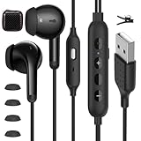 APETOO USB Earbuds, 7.5ft Long Cord Computer Headphones with 2 Preset EQs - Bass Boost & Clear Vocal, Mic & Volume Control, Mute Button, HiFi Stereo Noise Canceling USB-A Wired Ear Buds for PC/Laptop