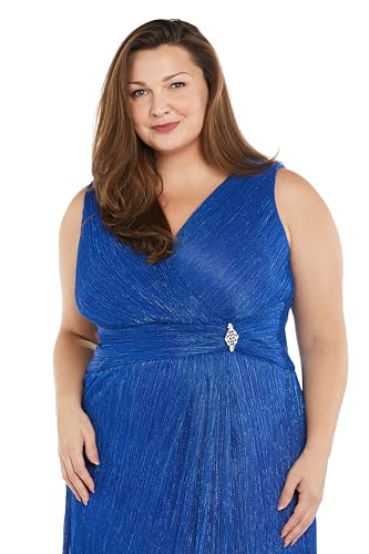 Image of Long Crinkle Pleated Dress W /Rhinestone Detail at Waist & Front Slit