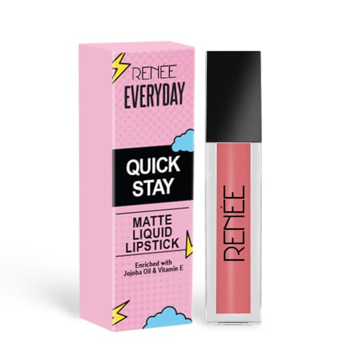 Image of RENEE Everyday Quick Stay Liquid Lipstick - Peach Fizz, Matte Long Wear Lip Colour for Women, Lightweight Hydrating Non Drying Formula with Jojoba Oil and Vitamin E, Rich Colour Payoff, 1 ml