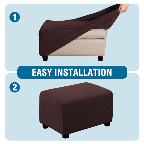Image of H.VERSAILTEX Ottoman and Sofa Seat Cushion Combined Cover Slipcover Rectangle Sofa Slipcover Fit Length 56'-75' Suitable for L Shaped Seat Cushion Cover or Chaise Part Cover Stretch Thick - Chocolate