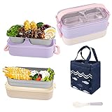 🍱【COMIDA SEGURA Y SALUDABLE】: Nuestro benxo lunch box está hecha de material PP de grado alimenticio y material de acero inoxidable 304, seguro y no tóxico, sin BPA, saludable para niños y adultos. Nota: solo el recipiente de PP se puede calentar en el microondas (no exceda los 3 minutos), las cajas de acero inoxidable se pueden calentar a través del agua.