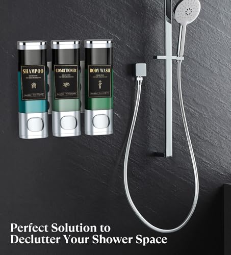 Image of Luxspire Shampoo and Conditioner Dispenser, Shower Soap Dispenser 3-Chamber | Lockable Large Capacity 900ml No-Drill Wall-Mounted Shampoo and Body Wash Dispenser for Bathroom Hotel Kitchen Airbnb