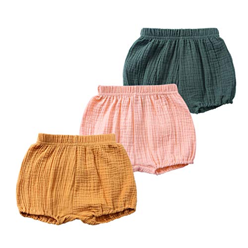 Image of MYGBCPJS Baby Girls Boys 3 Pack Cotton Linen Blend Cute Bloomer Shorts Loose Harem Shorts