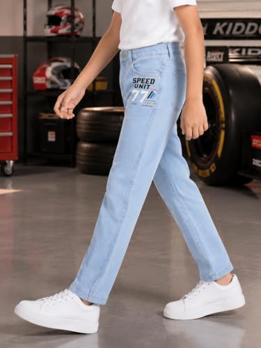 Image of KiddoPanti Boys Regular Fit Denim Pant | Stretch Poly Cotton Denim | Regular Fit Full Length Pant | Back Elasticated & Button with Zip Open Fly