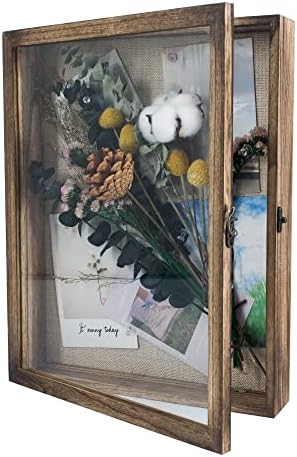 GraduationMall 8x10 Shadow Box Frame Solid Wood Glass Door Display Case with Linen Back and 6 Stick Pins,1.5 inches Interior Depth,Ideal for Memorabilia Pictures Flowers Medals Tickets