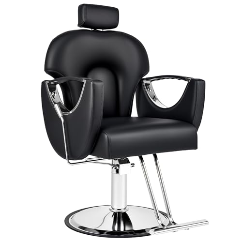 CO-Z Silla de Barbero Ajustable de 90°-150° Silla Peluquería con Giratorio 360° Sillon Barbero con Bomba Hidráulica para Peluquería Salón de Belleza Tatuajes