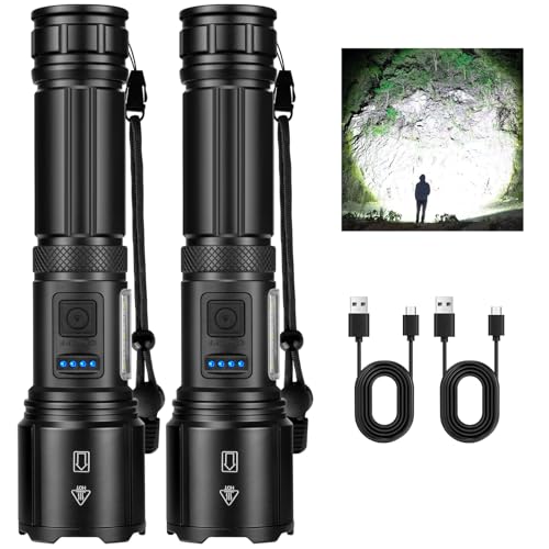 Lampe de poche rechargeable LED puissante et étanche pour camping lot de 2