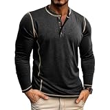 Mens Shirts Long Sleeve Casual Classic Henley Cotton T-Shirts Lightweight Button Tee Shirts Black