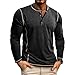 Mens Shirts Long Sleeve Casual Classic Henley Cotton T-Shirts Lightweight Button Tee Shirts Black