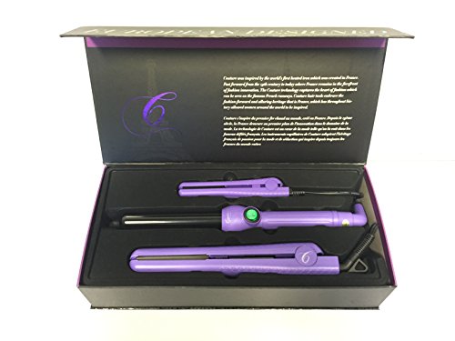 Couture Paris 3pc Styling Tool Set - Flat Iron - Curling Wand - Mini Flat Iron - Purple