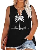 Plus Size Summer Coconut Tree Tank Tops Women Ring Hole Beach Vacation Graphic Tanks Shirts Sleevele