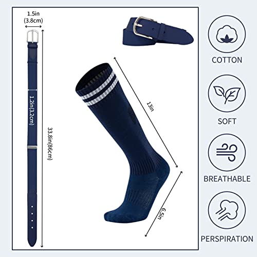 Awaytr Youth Baseball Socks And Belt - Kids Softball Belts And Socks Combo For Youth Boys Girls (Navy Blue) #TOP2
