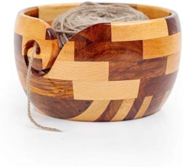 Nagina International Mixed Premium Yarn Storage Bowl for Yarn Balls & Skeins | Crochet & Knitting Bowls Made Out of Turmeric & Rosewood | Knitter's Gift & Notions (Large)
