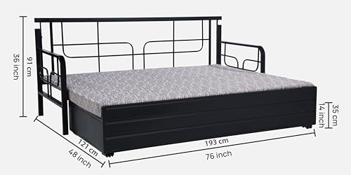 Image of 3 Seater Metal Sofa Cum Bed with Hydraulic Storage | Comfortable Sofa Set for, Living Room, Bedroom, Guest Room| Single Size Convertible Sofa with Cushion |Single Size (Multi Grey & Black)