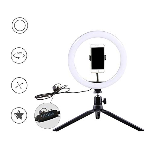 Anillo de luz LED, 10 pulgadas, regulable, con soporte para el teléfono, anillo de maquillaje, 3 modos de iluminación, brillo ajustable para grabación de vídeos en directo de selfie.