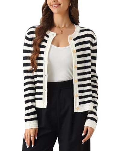 Allegra K Suéteres Tipo Cárdigan para Mujer De Punto Cárdigans A Rayas con Botones Abiertos En El Frente Chaquetas Casuales Blanco Negro XS