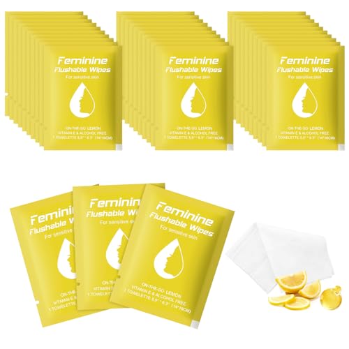 Image of twoworld 50 Feminine Wipes Flushable Travel Individually Wrapped | Travel Wipes for Women,Feminine Care Wet Wipes Travel Size Vaginal Wipes for Adult,Girl and Homeless(Lemon)
