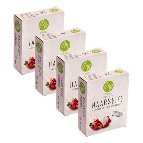 Mara Naturkosmetik - Feste Haarseife Pitaya-Kokos – Pflegende Wellness Reinigung ohne Palmöl für Frauen, Männer – Naturseife, nachhaltig, vegan, bio, umweltfreundlich, handgemacht, zertifiziert 4x90g