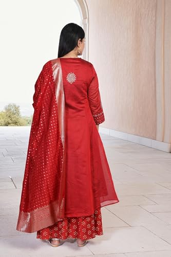 Ensemble Kurta Anarkali rouge pour mariages et soirées - 5