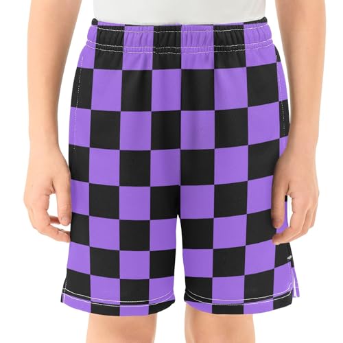 J JOYSAY Black Red Buffalo Plaid Check Boys Athletic Shorts Kids Youth Casual Shotrs with Elastic Waistband Pockets2